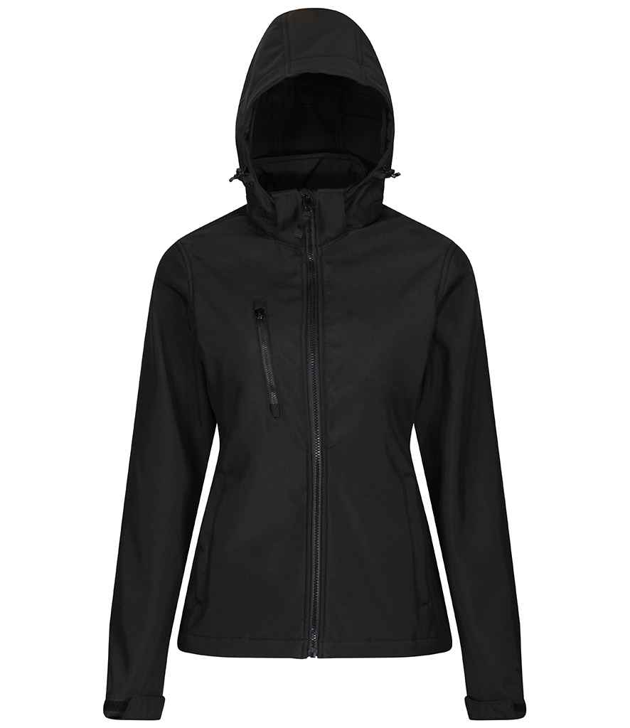 Regatta Ladies Venturer Three Layer Hooded Soft Shell Jacket - Black/Black